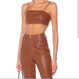 STAUD Bomber Vegan Leather Bralette Top in Whiskey Brown Size 4